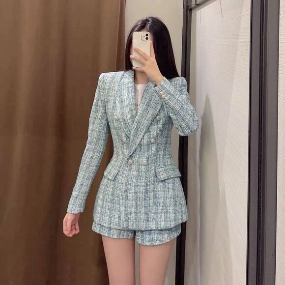 NWTβZARA 2 PCS SET BLAZER AND SHORTS TWEED Chanel Style - Picture 3 of 16